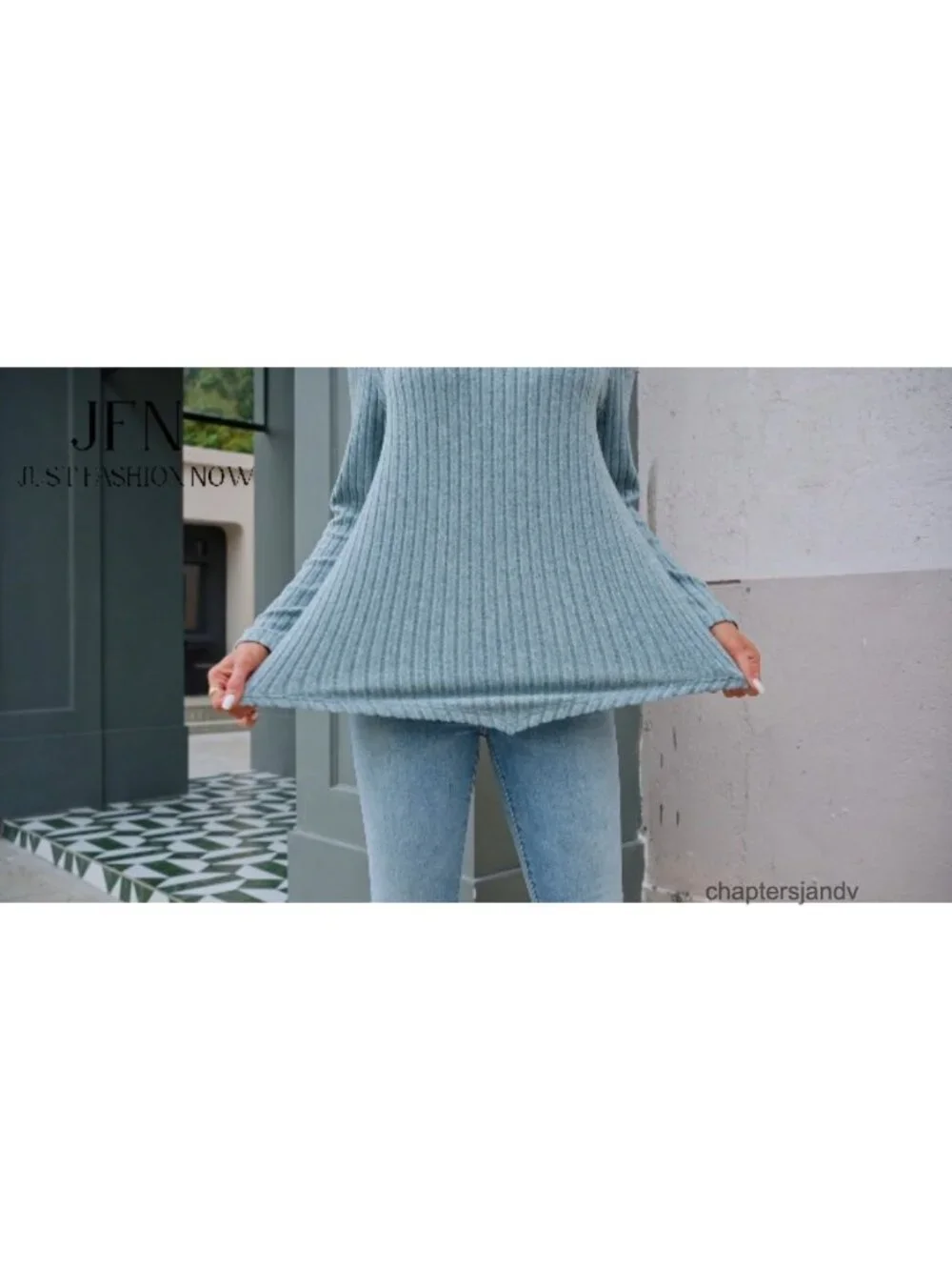 Mock Turtleneck Tunic Sweater Long Sleeve Ribbed Knit Top